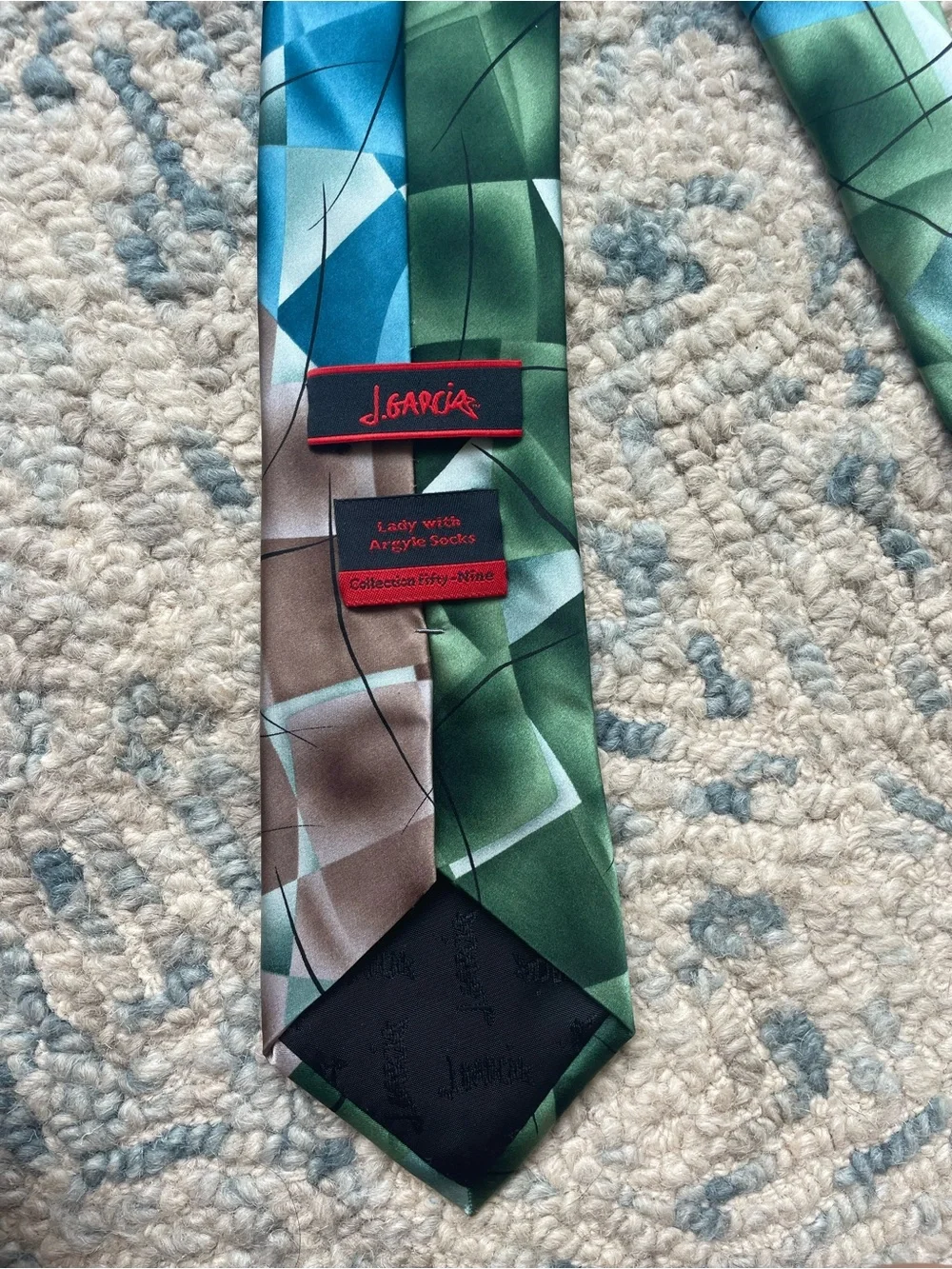 J. Garcia Mens Lady with Argyle Socks Green Brown Collection 59 100% Silk Tie